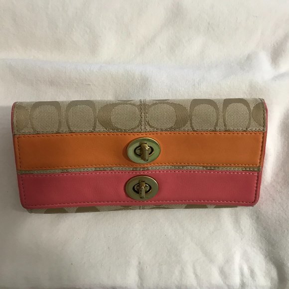 Colorful Coach Wallet - Logo Fabric with Pink and Orange - EUC - Picture 1 of 4